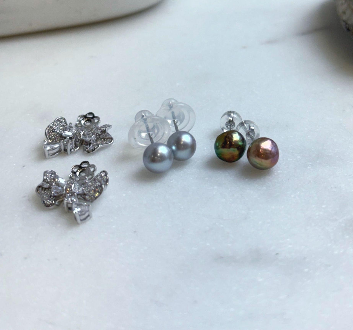 Elly’s Set of 6.6mm Akoya Blue silver ocean pearls Earrings studs: Extreme luster mirrored, s925 silver earrings stud with jackets.