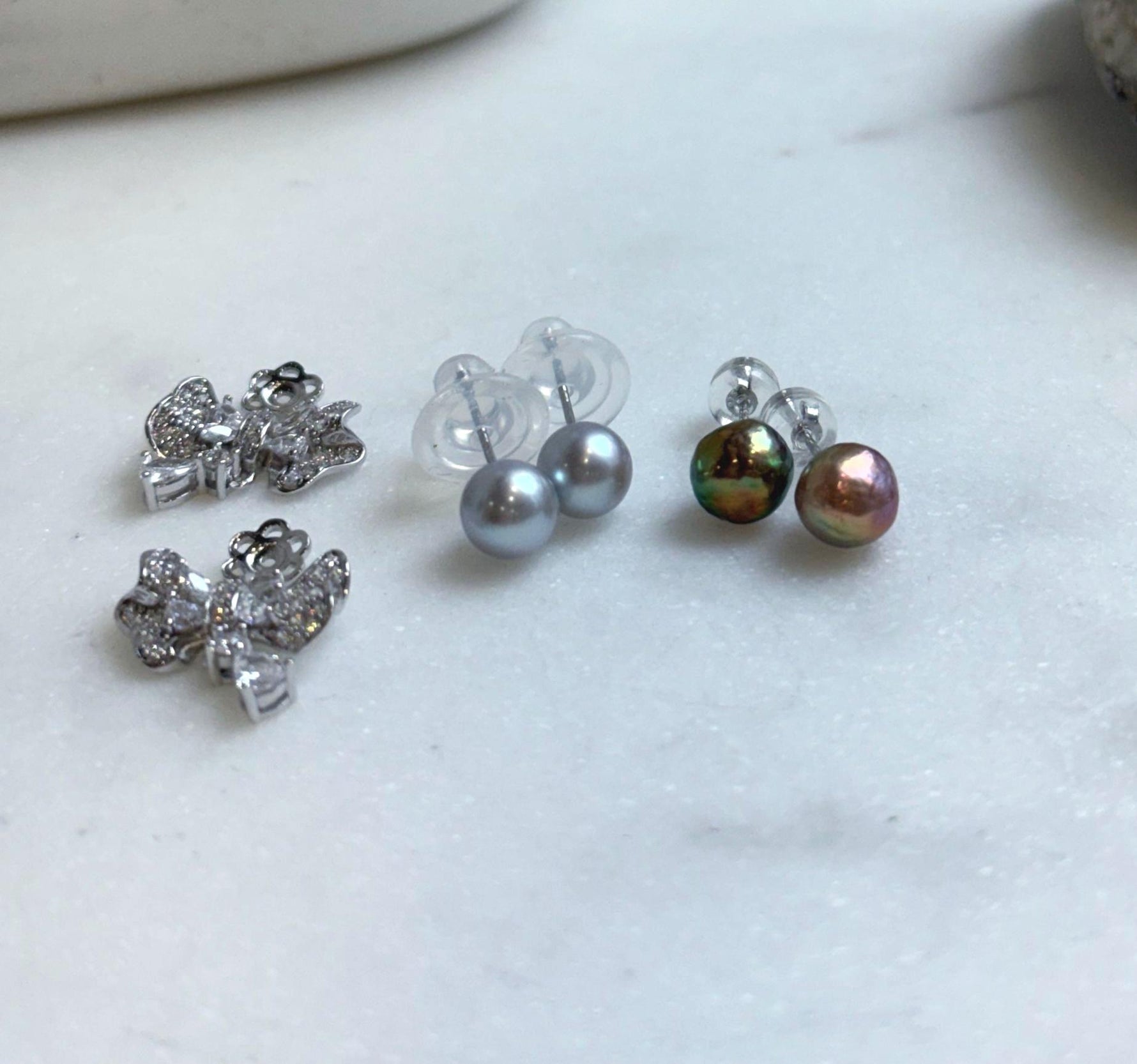 Elly’s Set of 6.6mm Akoya Blue silver ocean pearls Earrings studs: Extreme luster mirrored, s925 silver earrings stud with jackets.