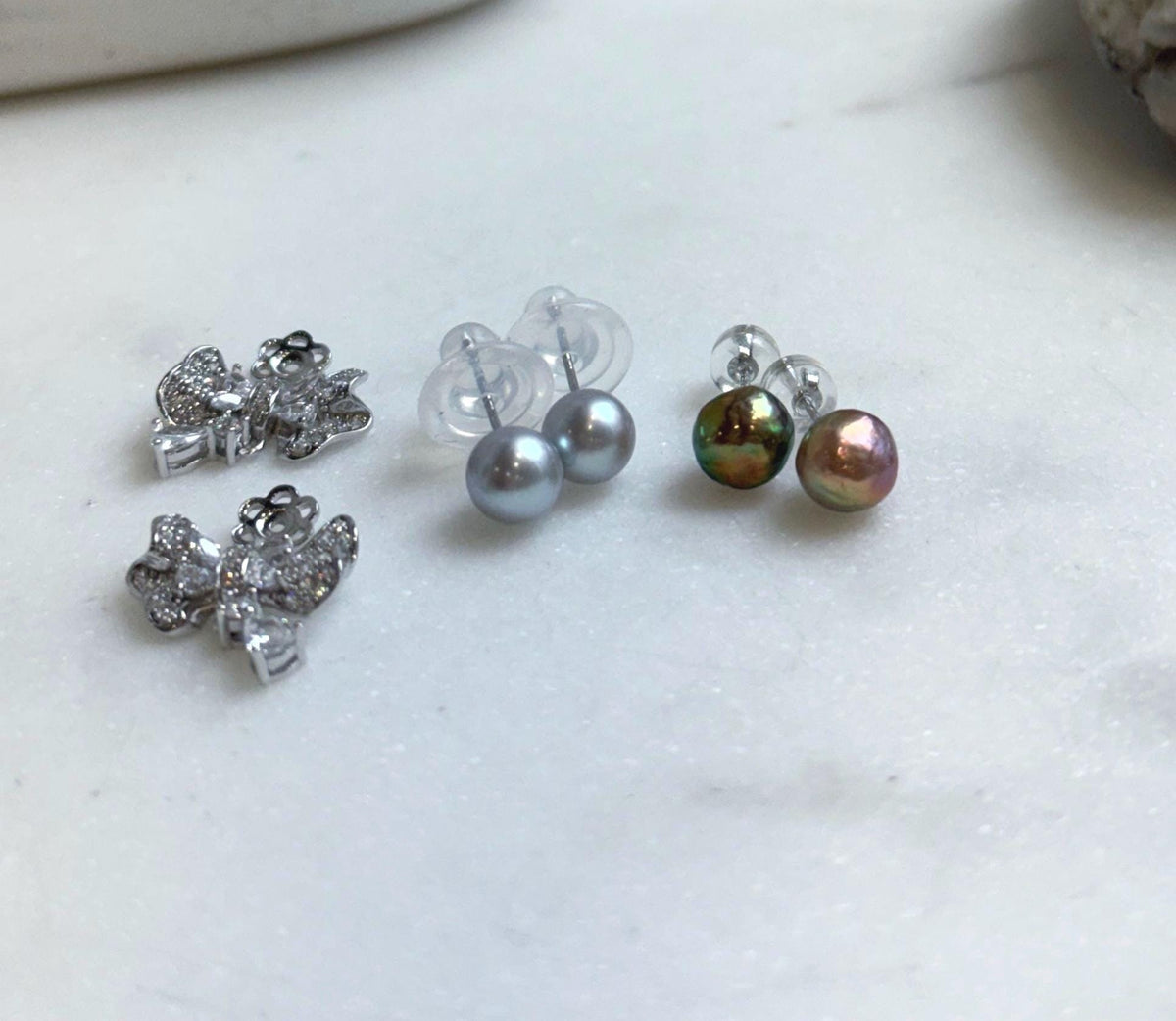 Elly’s Set of 6.6mm Akoya Blue silver ocean pearls Earrings studs: Extreme luster mirrored, s925 silver earrings stud with jackets.