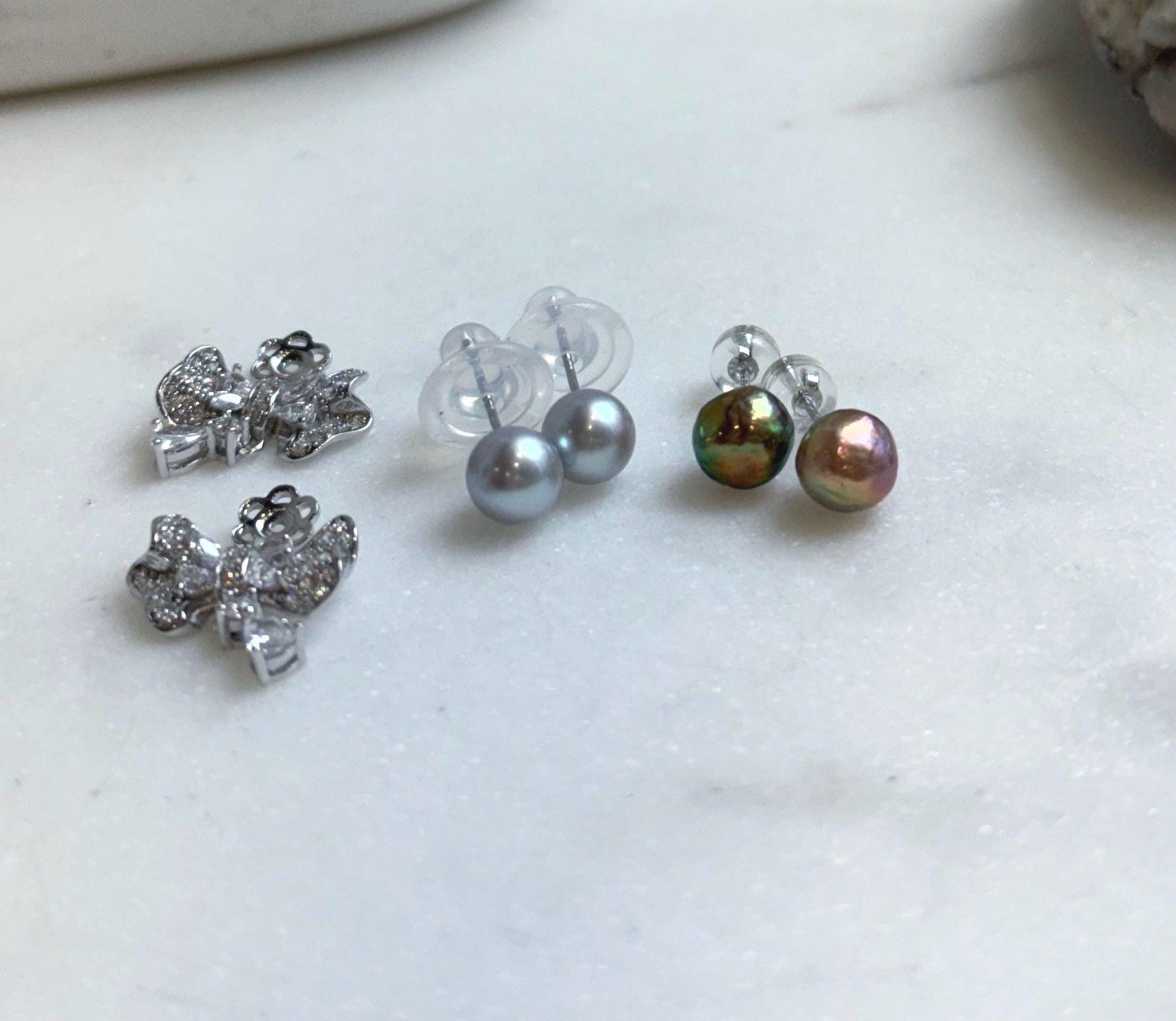 Elly’s Set of 6.6mm Akoya Blue silver ocean pearls Earrings studs: Extreme luster mirrored, s925 silver earrings stud with jackets.