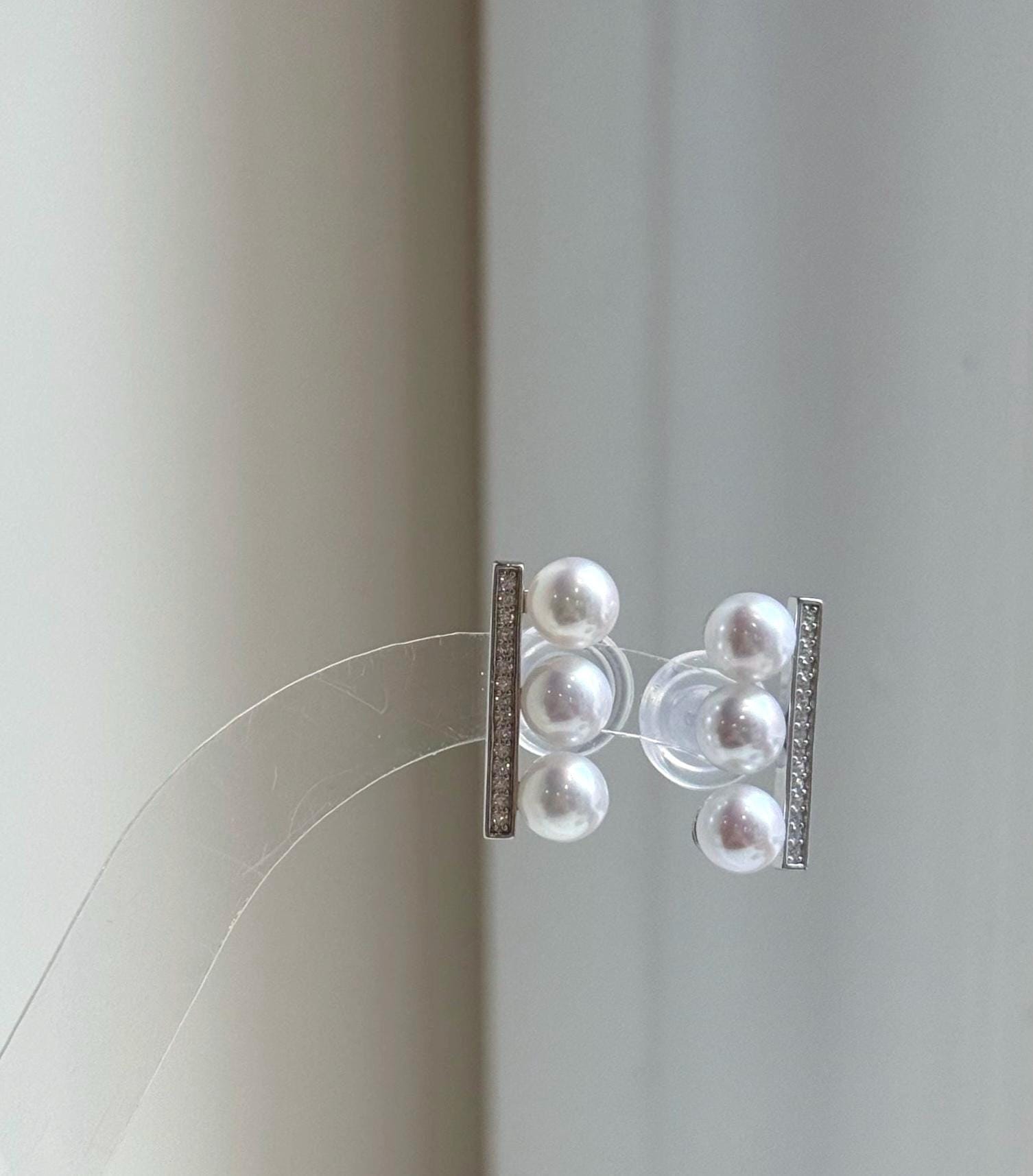 Elly’s 6pcs 6-6.2mm White Pearls Earrings: Extreme luster Mirrored, S925 silver earrings studs. Gift for her