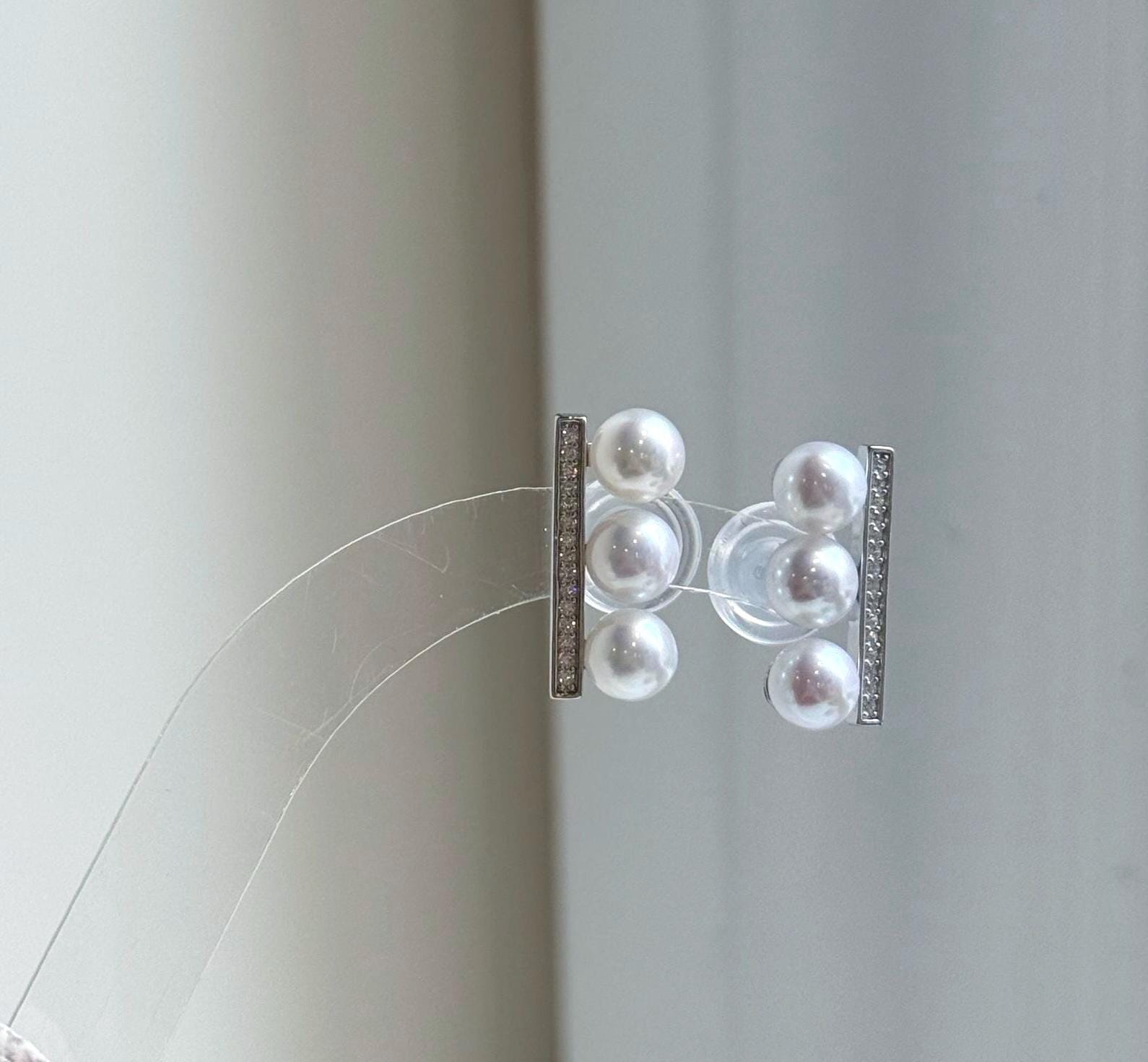 Elly’s 6pcs 6-6.2mm White Pearls Earrings: Extreme luster Mirrored, S925 silver earrings studs. Gift for her