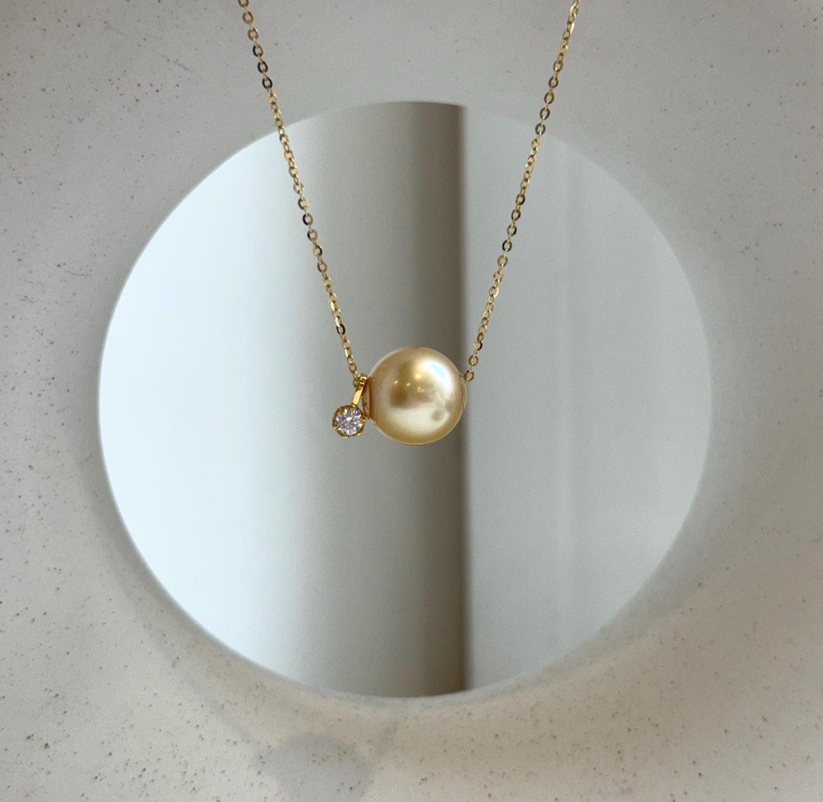 Au750 18k Gold 11.3mm South Sea deep golden Ocean Pearl Floating pendant:Extreme luster mirrored, S925 silver chain included. gift for her high quality office daily golden pendant