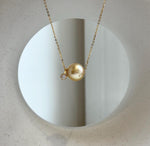 Au750 18k Gold 11.3mm South Sea deep golden Ocean Pearl Floating pendant:Extreme luster mirrored, S925 silver chain included. gift for her high quality office daily golden pendant