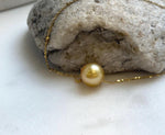 Au750 18k Gold 11.3mm South Sea deep golden Ocean Pearl Floating pendant:Extreme luster mirrored, S925 silver chain included. gift for her high quality office daily golden pendant