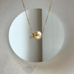 Au750 18k Gold 11.3mm South Sea deep golden Ocean Pearl Floating pendant:Extreme luster mirrored, S925 silver chain included. gift for her high quality office daily golden pendant