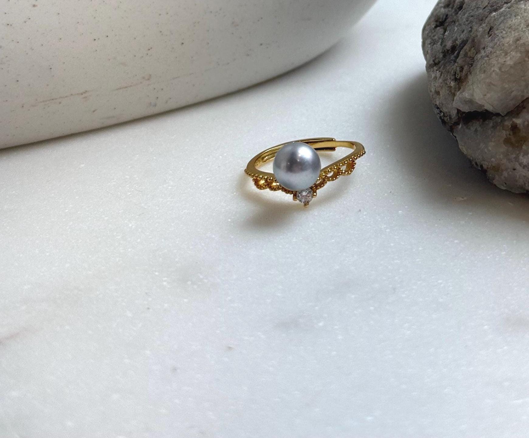 Elly’s 7.3mm Akoya blue silver ocean pearl Ring: Extreme luster mirrored, s925 silver adjustable ring. Pearl Jewelry Idea. gift for her high quality pearl ring