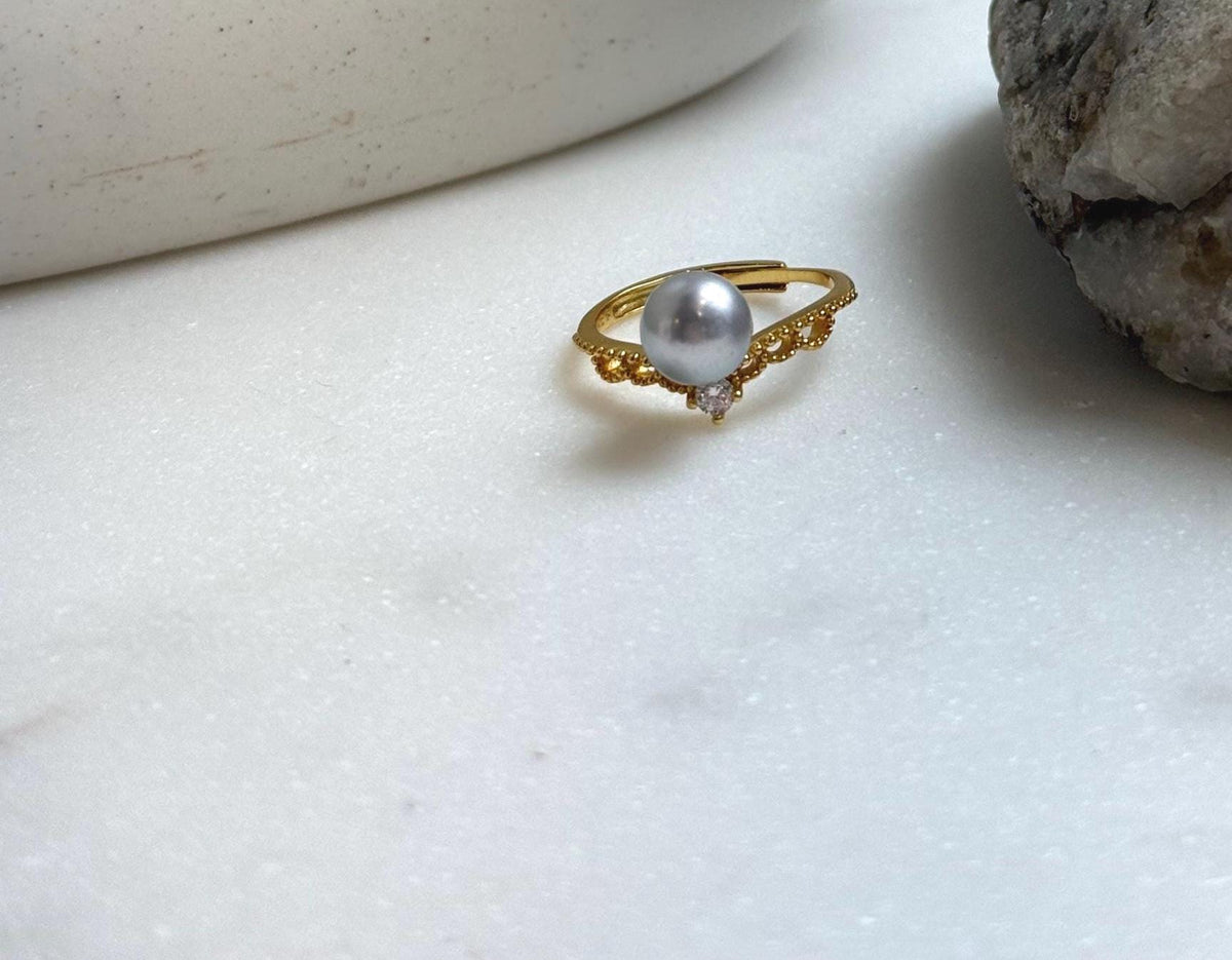Elly’s 7.3mm Akoya blue silver ocean pearl Ring: Extreme luster mirrored, s925 silver adjustable ring. Pearl Jewelry Idea. gift for her high quality blue pearl ring