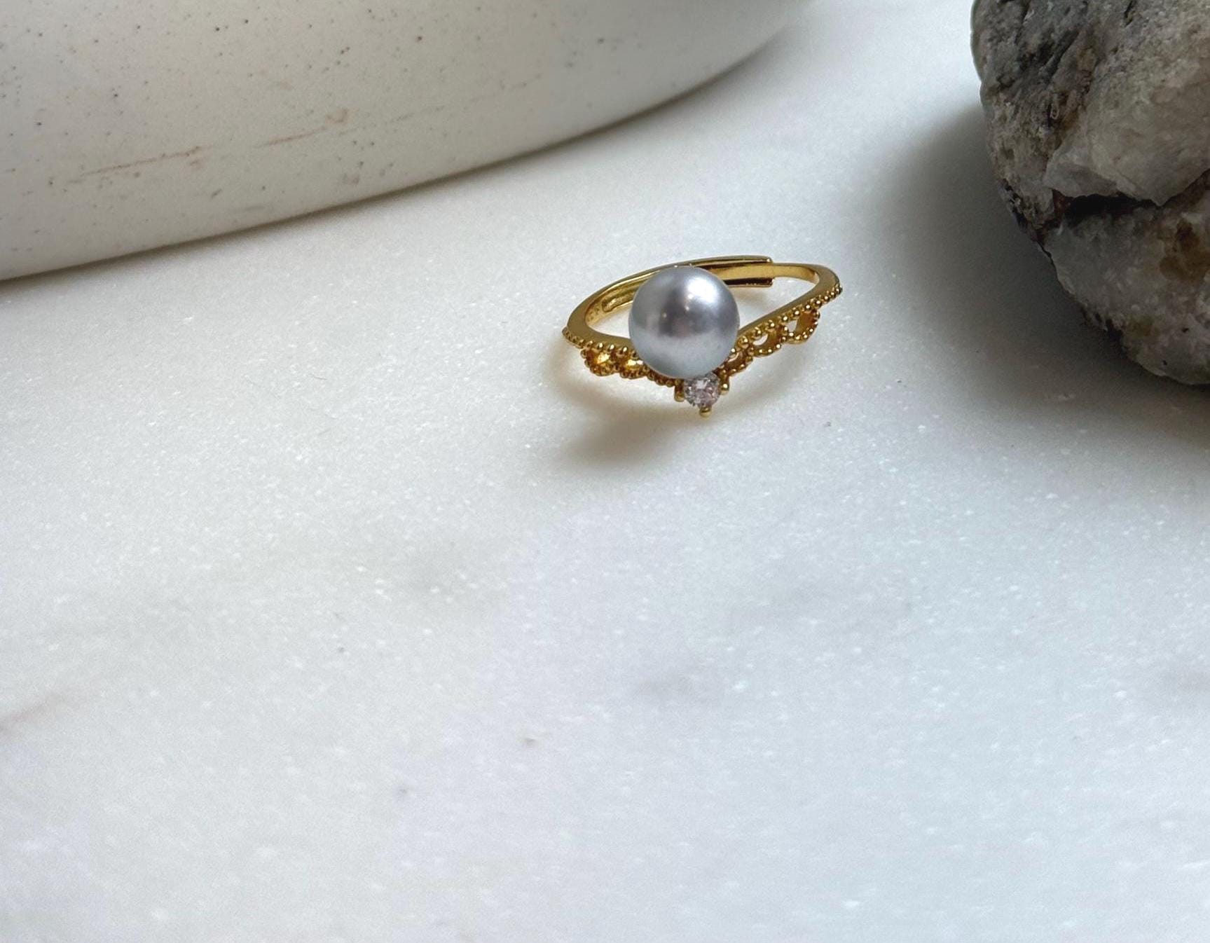 Elly’s 7.3mm Akoya blue silver ocean pearl Ring: Extreme luster mirrored, s925 silver adjustable ring. Pearl Jewelry Idea. gift for her high quality blue pearl ring