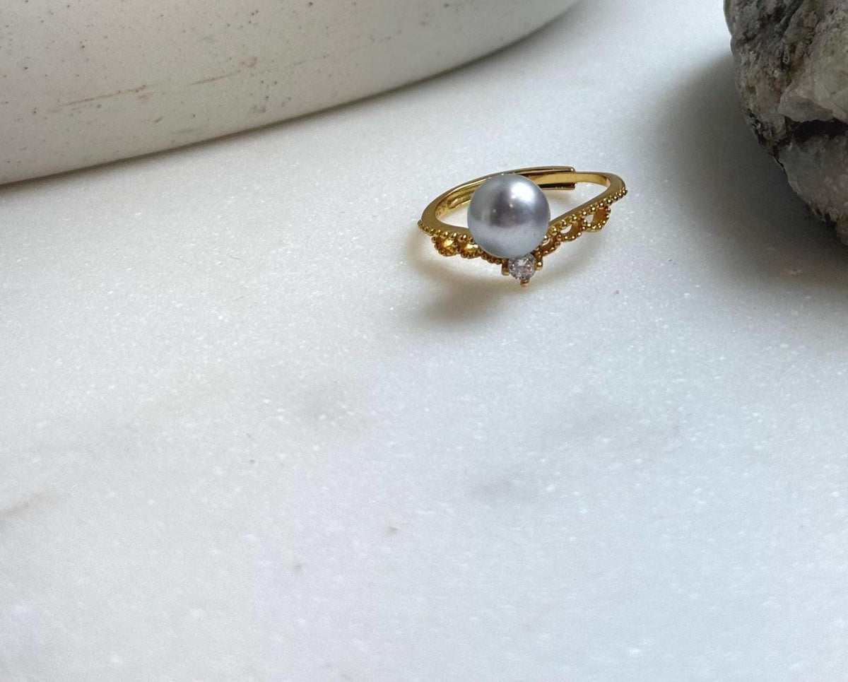 Elly’s 7.3mm Akoya blue silver ocean pearl Ring: Extreme luster mirrored, s925 silver adjustable ring. Pearl Jewelry Idea. gift for her high quality blue pearl string silver ring