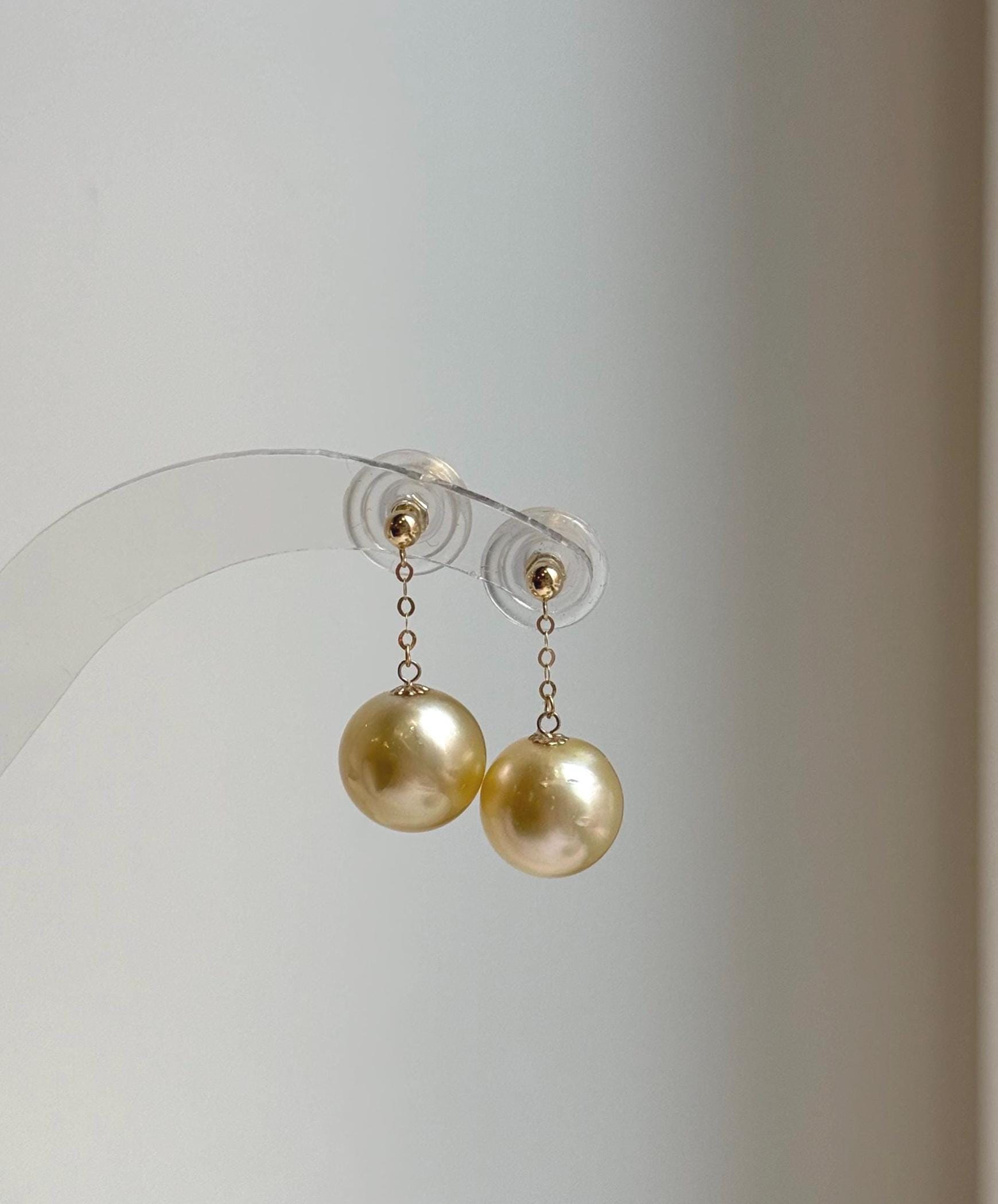 Elly’s Au750 18K gold South sea golden ocean pearls Earrings: Extreme luster mirrored, 11.1mm, 2.1cm,18k real gold earrings chandeliers. real gold pearls golden earrings high quality elegant gift for her birthday
