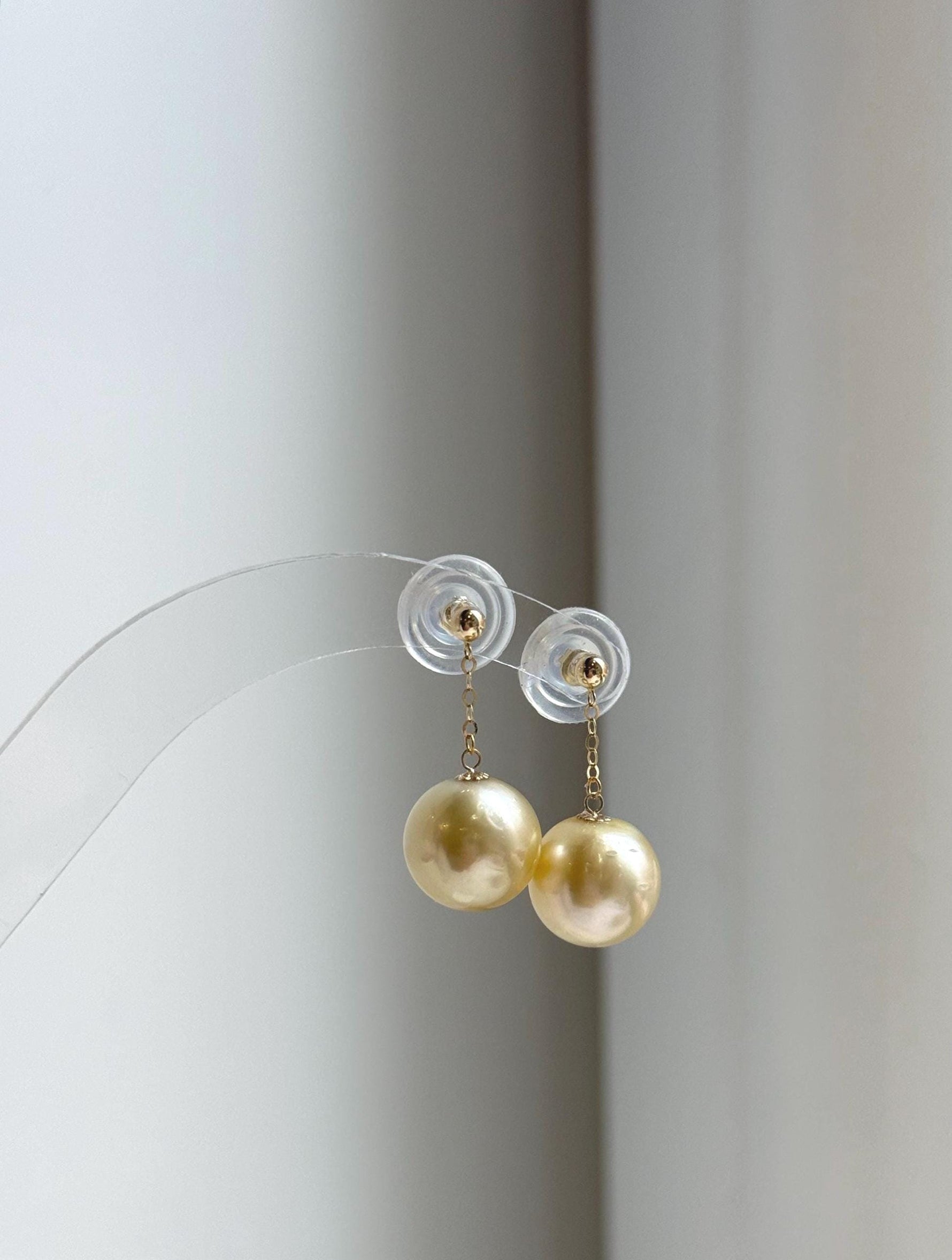 Elly’s Au750 18K gold South sea golden ocean pearls Earrings: Extreme luster mirrored, 11.1mm, 2.1cm,18k real gold earrings chandeliers. real gold pearls golden earrings high quality elegant gift for her statement