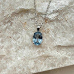 Sea Blue Oval Aquamarine Necklace, 1.0-1.5ct Lab Aquamarine Solitaire Pendant, Solid Sterling Silver Jewelry