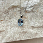 Sea Blue Oval Aquamarine Necklace, 1.0-1.5ct Lab Aquamarine Solitaire Pendant, Solid Sterling Silver Jewelry