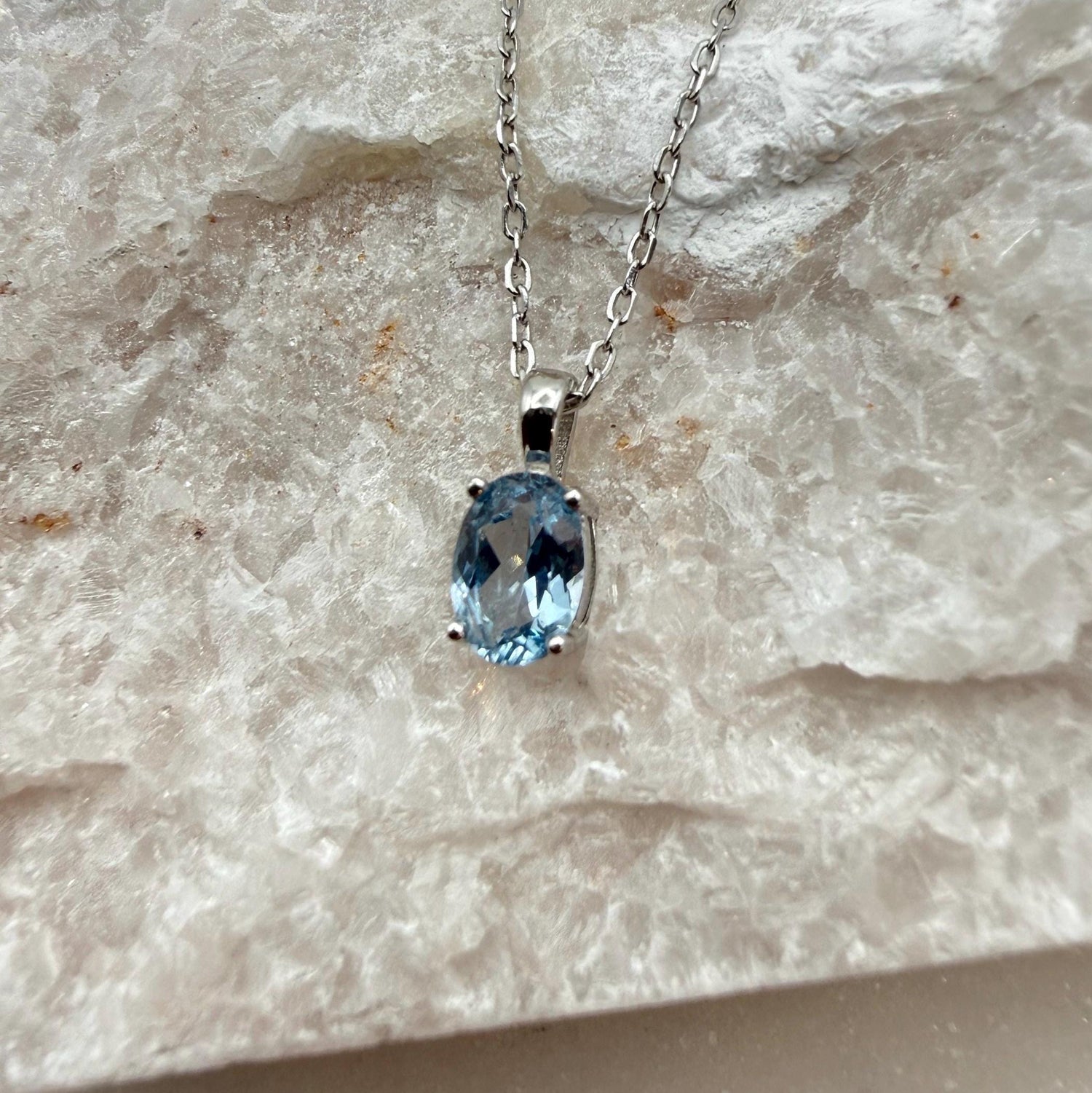 Sea Blue Oval Aquamarine Necklace, 1.0-1.5ct Lab Aquamarine Solitaire Pendant, Solid Sterling Silver Jewelry