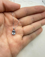 Sea Blue Oval Aquamarine Necklace, 1.0-1.5ct Lab Aquamarine Solitaire Pendant, Solid Sterling Silver Jewelry