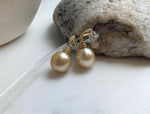 Elly’s 12.2mm South sea golden ocean Pearls Earrings: Extreme luster mirrored, 2.9cm high, S925 silver earrings chandeliers. gift for her daily golden pearls earrings