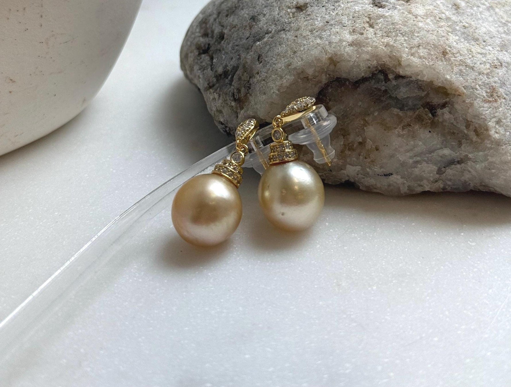 Elly’s 12.2mm South sea golden ocean Pearls Earrings: Extreme luster mirrored, 2.9cm high, S925 silver earrings chandeliers. gift for her daily golden pearls earrings