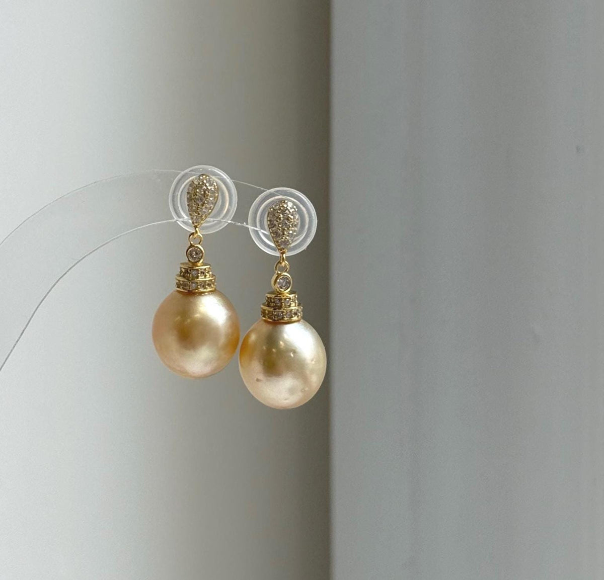 Elly’s 12.2mm South sea golden ocean Pearls Earrings: Extreme luster mirrored, 2.9cm high, S925 silver earrings chandeliers. gift for her daily golden pearls earrings