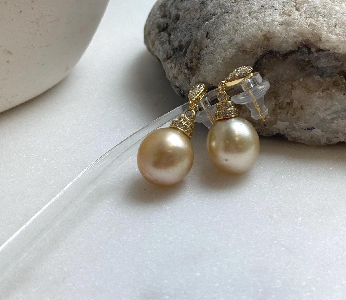 Elly’s 12.2mm South sea golden ocean Pearls Earrings: Extreme luster mirrored, 2.9cm high, S925 silver earrings chandeliers. gift for her daily golden pearls earrings
