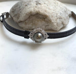 Elly’s 11.7mm Tahitian Platinum Ocean Pearl Genius Leather Strap Bracelet: Extreme luster mirrored, for 6.1”- 8” wrist. gift for her holiday