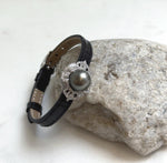 Elly’s 11.7mm Tahitian Platinum Ocean Pearl Genius Leather Strap Bracelet: Extreme luster mirrored, for 6.1”- 8” wrist. gift for her