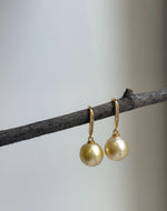 Elly’s 11.2mm Genius South sea golden ocean Pearls Earrings hooks: Extreme luster mirrored, 2.9cm high, S925 silver earrings. daily office golden pearls earrings