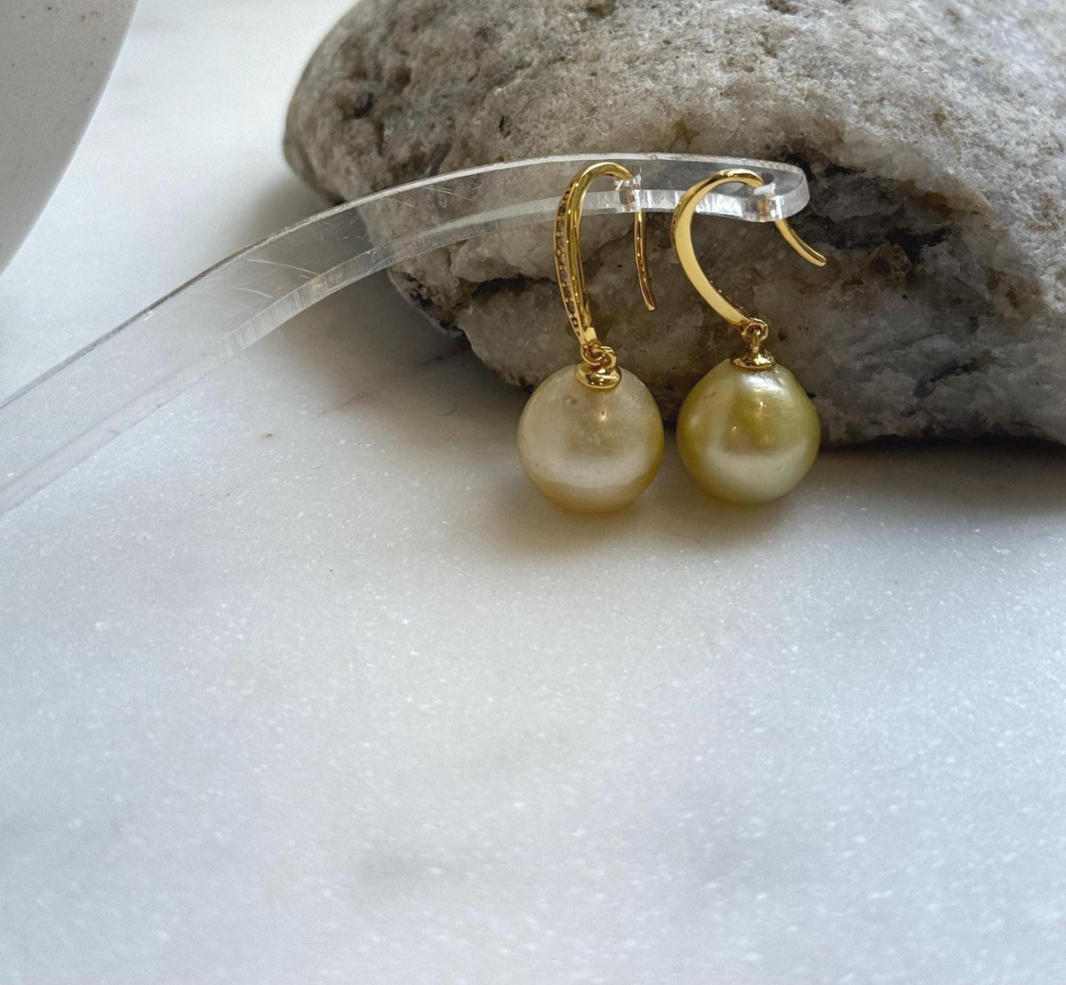 Elly’s 11.2mm Genius South sea golden ocean Pearls Earrings hooks: Extreme luster mirrored, 2.9cm high, S925 silver earrings. daily office golden pearls earrings