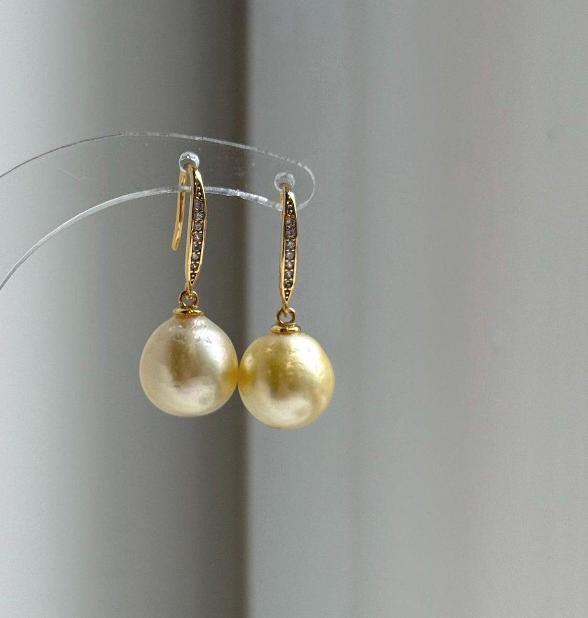 Elly’s 11.2mm Genius South sea golden ocean Pearls Earrings hooks: Extreme luster mirrored, 2.9cm high, S925 silver earrings. daily office golden pearls earrings
