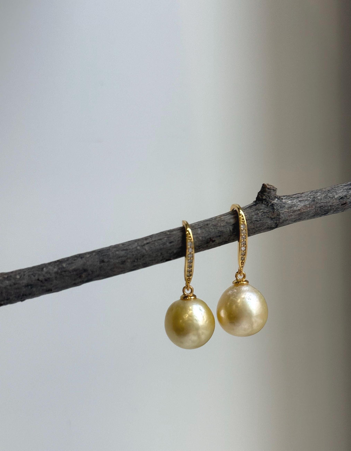 Elly’s 11.2mm Genius South sea golden ocean Pearls Earrings hooks: Extreme luster mirrored, 2.9cm high, S925 silver earrings. daily office golden pearls earrings