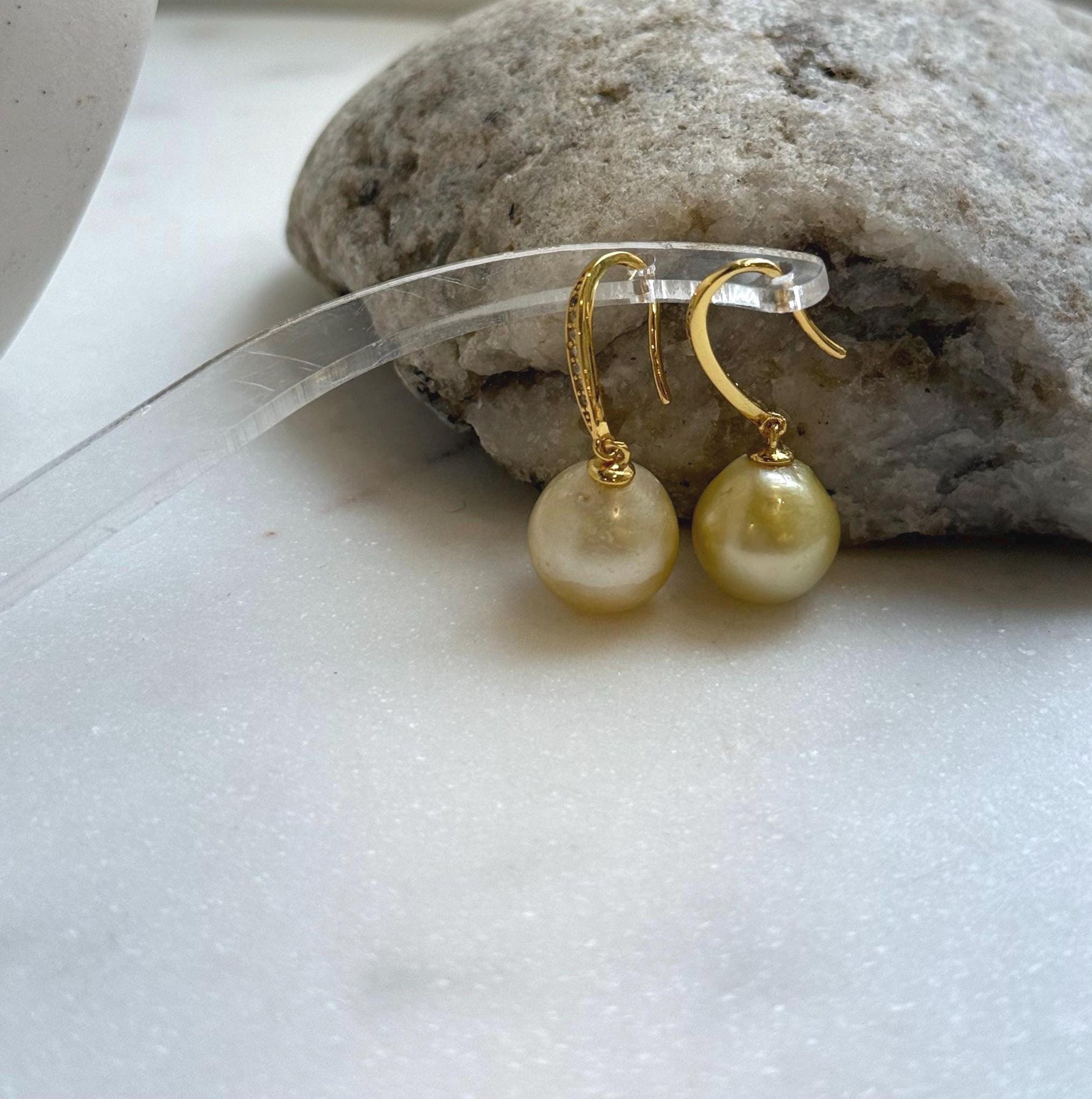 Elly’s 11.2mm Genius South sea golden ocean Pearls Earrings hooks: Extreme luster mirrored, 2.9cm high, S925 silver earrings. daily office golden pearls earrings