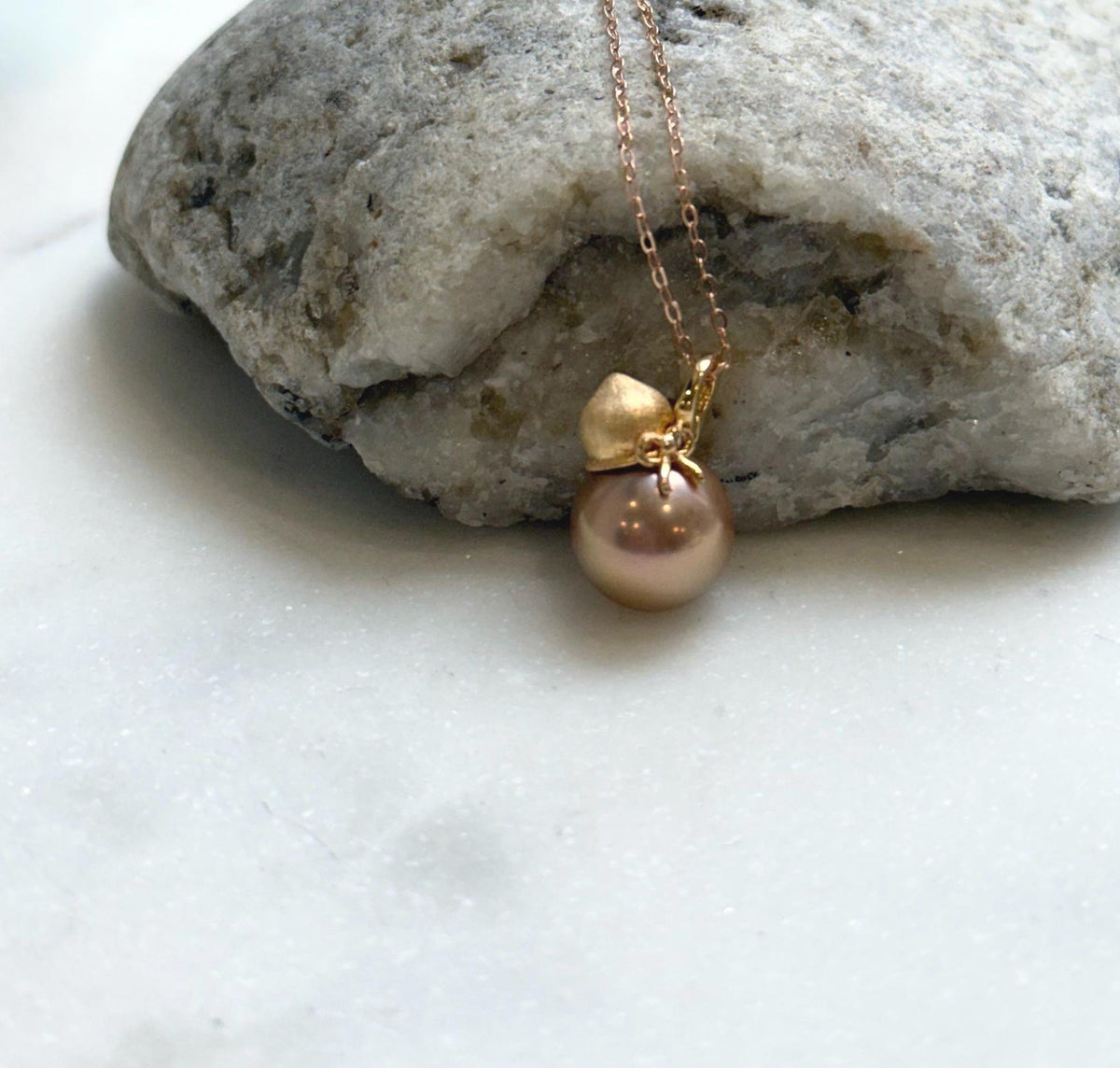 Elly’s 11.5mm Insale Edison Rose gold pearl Pendant: Extreme luster mirrored, 1.7cm high, S925 silver Gourd pendant. gift for her