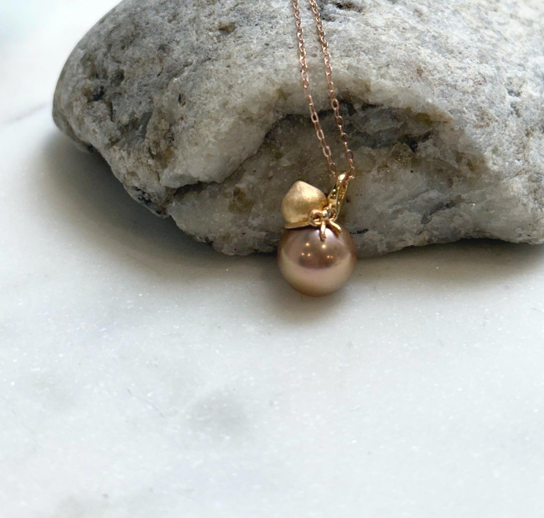Elly’s 11.5mm Insale Edison Rose gold pearl Pendant: Extreme luster mirrored, 1.7cm high, S925 silver Gourd pendant. gift for her