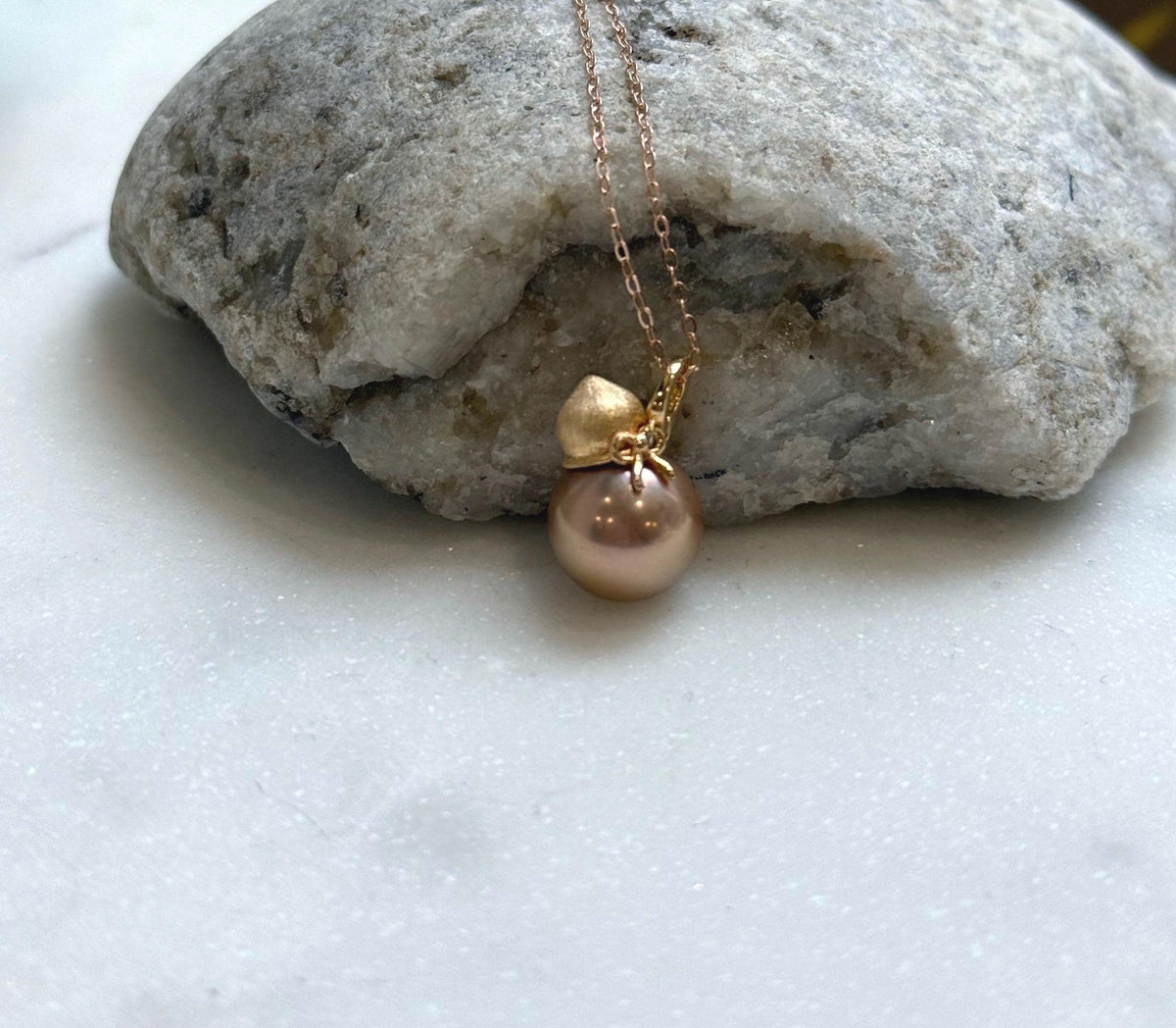 Elly’s 11.5mm Insale Edison Rose gold pearl Pendant: Extreme luster mirrored, 1.7cm high, S925 silver Gourd pendant. gift for her