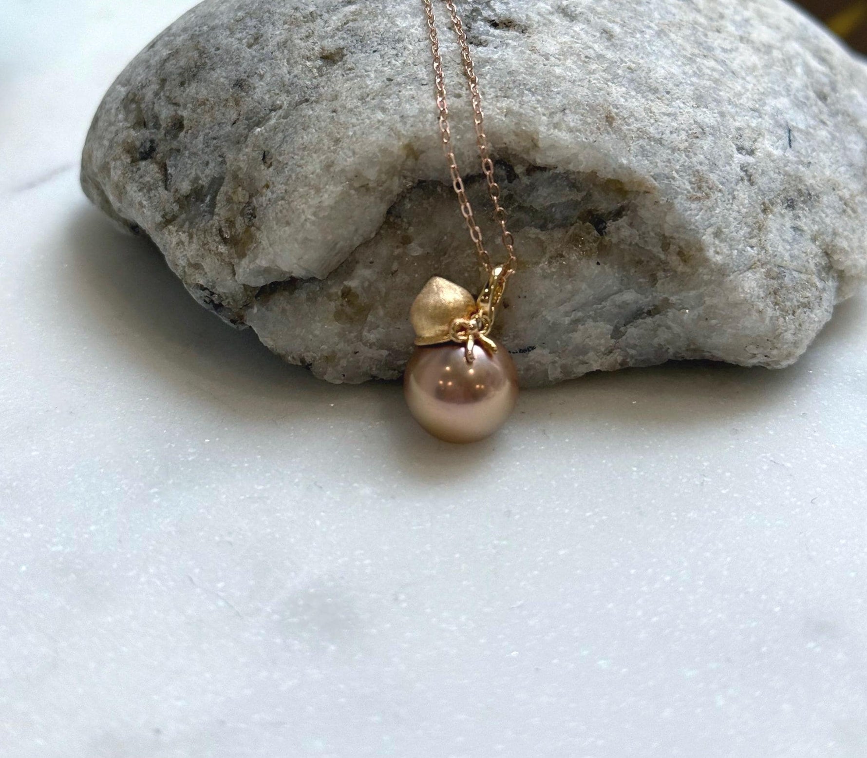Elly’s 11.5mm Insale Edison Rose gold pearl Pendant: Extreme luster mirrored, 1.7cm high, S925 silver Gourd pendant. gift for her