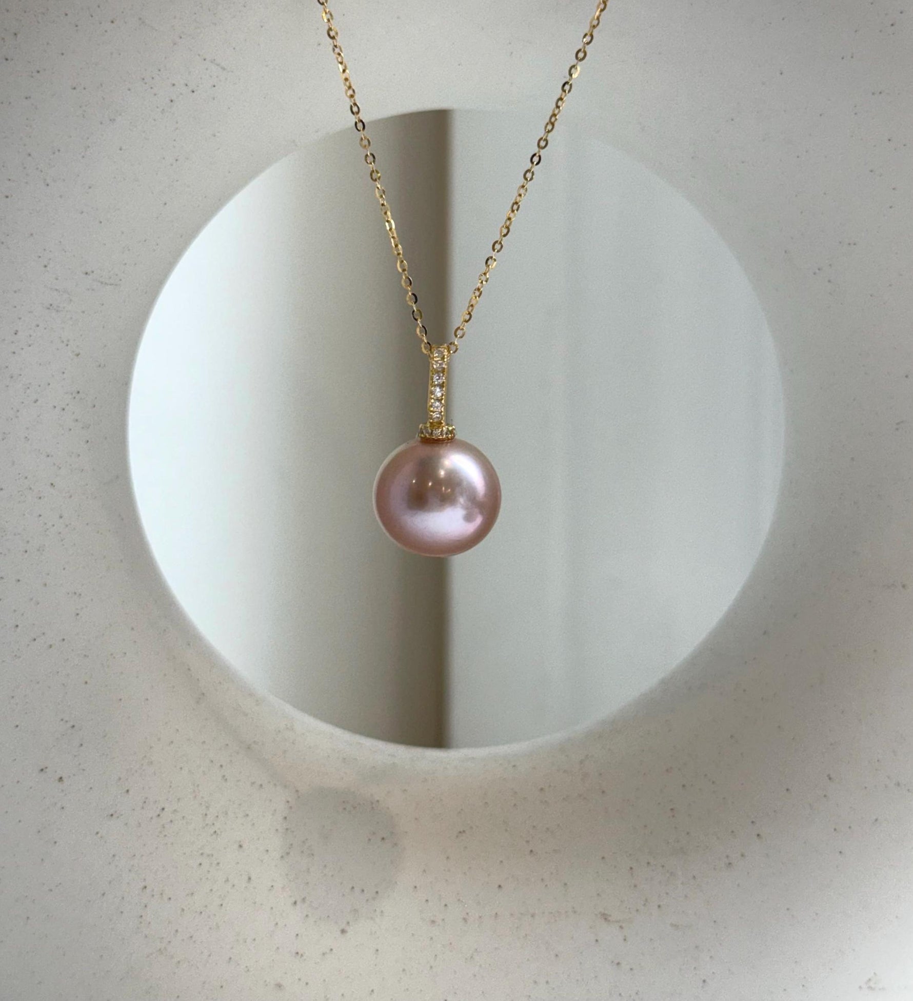 Elly’s 13.7mm Edison Rose Mauve Pearl Minimalist Pendant: Extreme luster mirrored, 2.3cm high, s925 silver pendant necklace set. gift for her anniversary