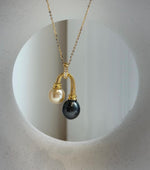 Elly’s Double South sea Golden Black platinum Tahitian pearls Pendant: 9.1-10.3mm, 1.7x3cm, Extreme luster, S925 Silver Cool pendant. gift for her