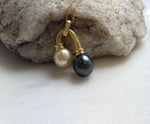Elly’s Double South sea Golden Black platinum Tahitian pearls Pendant: 9.1-10.3mm, 1.7x3cm, Extreme luster, S925 Silver Cool pendant. high quality golden black pearls pendant gift for her