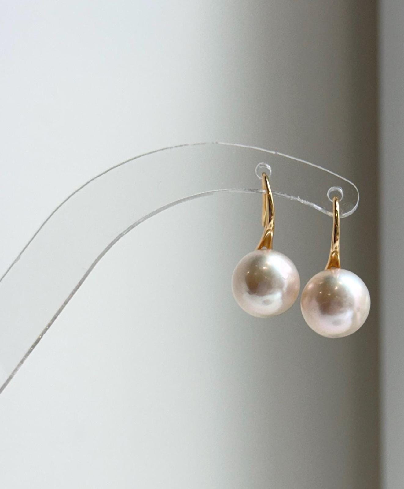 Elly’s 10.3mm Edison Light rose Pearls High-heel Earrings hooks: Extreme luster Mirrored, 1.9cm high, S925 silver Classic earrings hooks. high quality pearls earrings gift for her