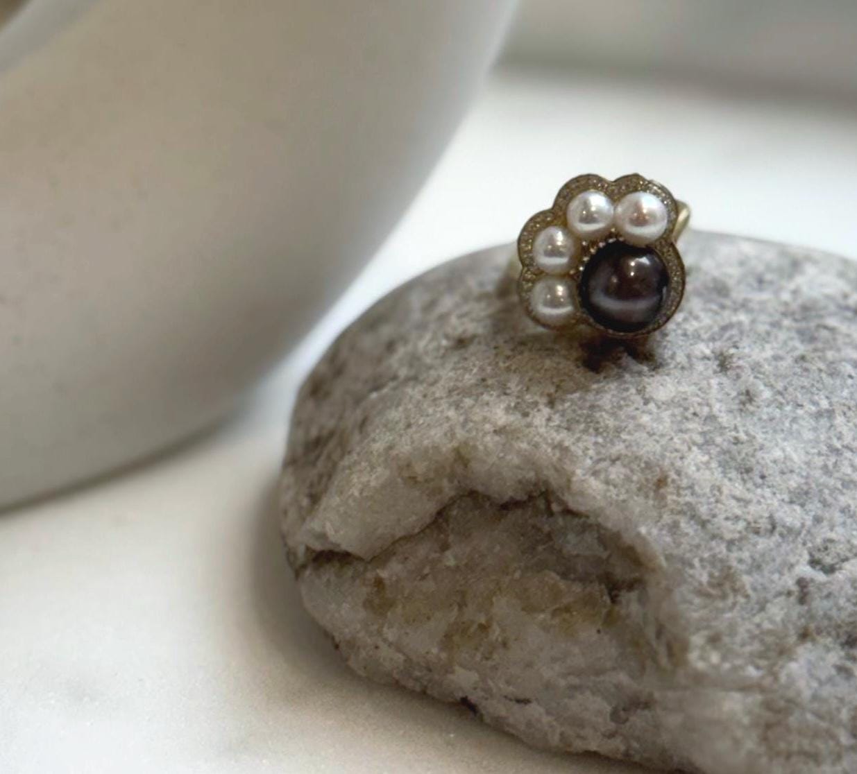 Elly’s 5-9.2mm Tahitian Freshwater Pearls Paw Ring: Extreme luster mirrored, 1.8x2cm, S925 Silver Adjustable Ring.gift for her