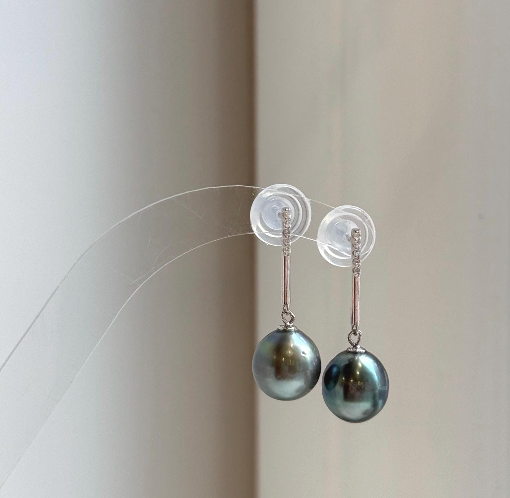 Elly’s 10.4mm Tahitian Peacock green hunter ocean pearls earrings: Extreme luster mirrored, S925 silver fireworks earrings. Pearl jewelry. gift for her