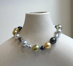 Elly’s Multicolor Ocean Pearls Bracelet: 20pcs South Sea Golden White Tahitian Akoya Pearls, Extreme luster, 3.9-9.4mm, 7.8” knotted, S925 silver bracelet. gift for her