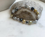 Elly’s Multicolor Ocean Pearls Bracelet: 20pcs South Sea Golden White Tahitian Akoya Pearls, Extreme luster, 3.9-9.4mm, 7.8” knotted, S925 silver bracelet. gift for her daily office wear bracelet