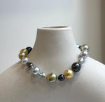 Elly’s Multicolor Ocean Pearls Bracelet: 20pcs South Sea Golden White Tahitian Akoya Pearls, Extreme luster, 3.9-9.4mm, 7.8” knotted, S925 silver bracelet. gift for her daily office wear bracelet