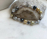 Elly’s Multicolor Ocean Pearls Bracelet: 20pcs South Sea Golden White Tahitian Akoya Pearls, Extreme luster, 3.9-9.4mm, 7.8” knotted, S925 silver bracelet. gift for her daily office wear bracelet