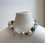 Elly’s Multicolor Ocean Pearls Bracelet: 20pcs South Sea Golden White Tahitian Akoya Pearls, Extreme luster, 3.9-9.4mm, 7.8” knotted, S925 silver bracelet. gift for her daily office wear bracelet