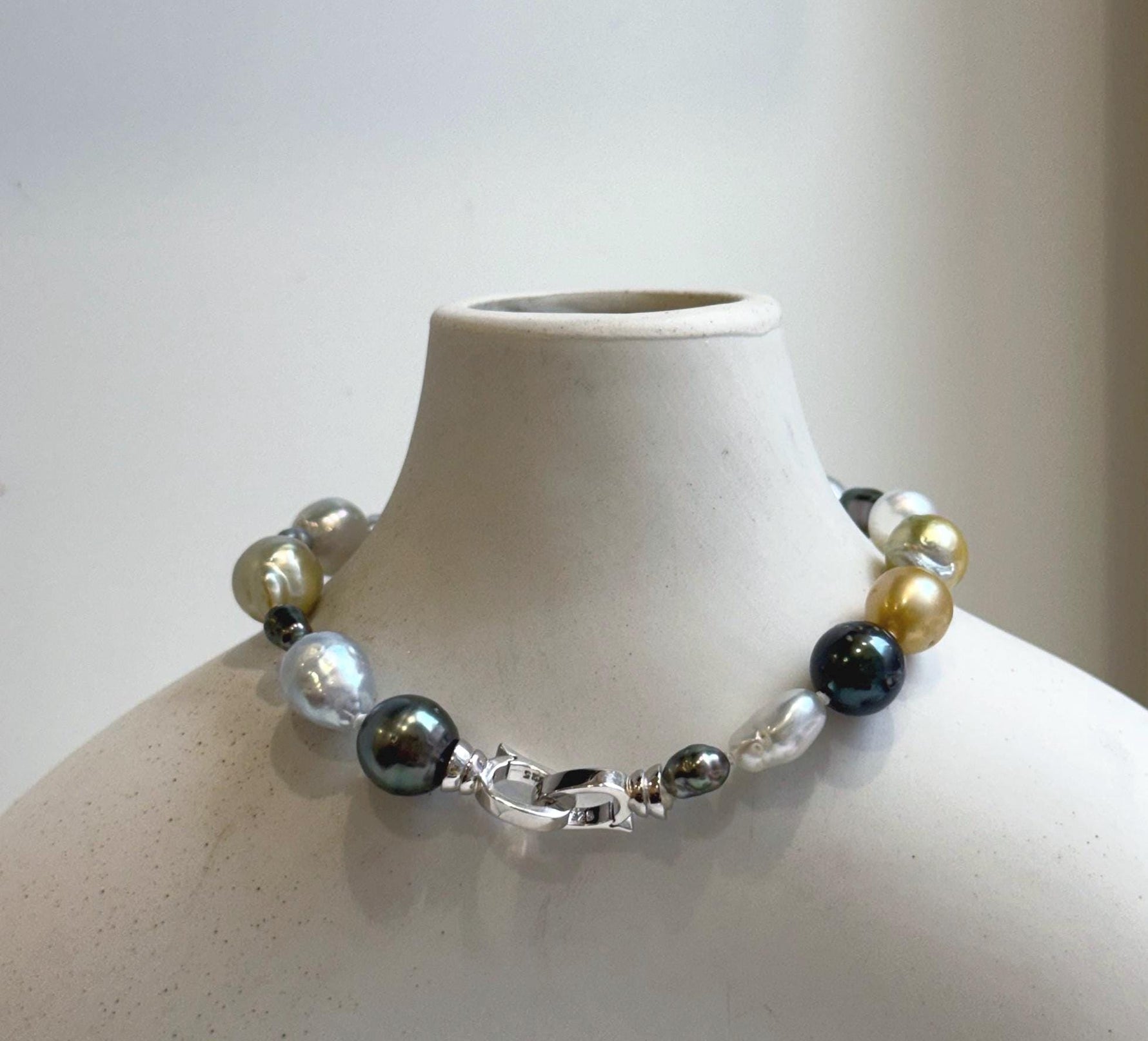 Elly’s Multicolor Ocean Pearls Bracelet: 20pcs South Sea Golden White Tahitian Akoya Pearls, Extreme luster, 3.9-9.4mm, 7.8” knotted, S925 silver bracelet. gift for her daily office wear bracelet