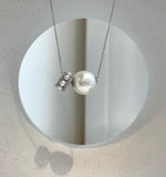 Au750 18k White Gold 13mm White Edison Pearl Floating pendants:Extreme luster mirrored, S925 silver drop and chain included. gift for her birthday anniversary holiday