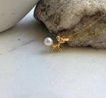 Elly’s 5.6mm Akoya ivory ocean Pearl Dog pendant: Extreme luster mirrored, 1.2x1.7cm, S925 silver chain pendant set. gift for her