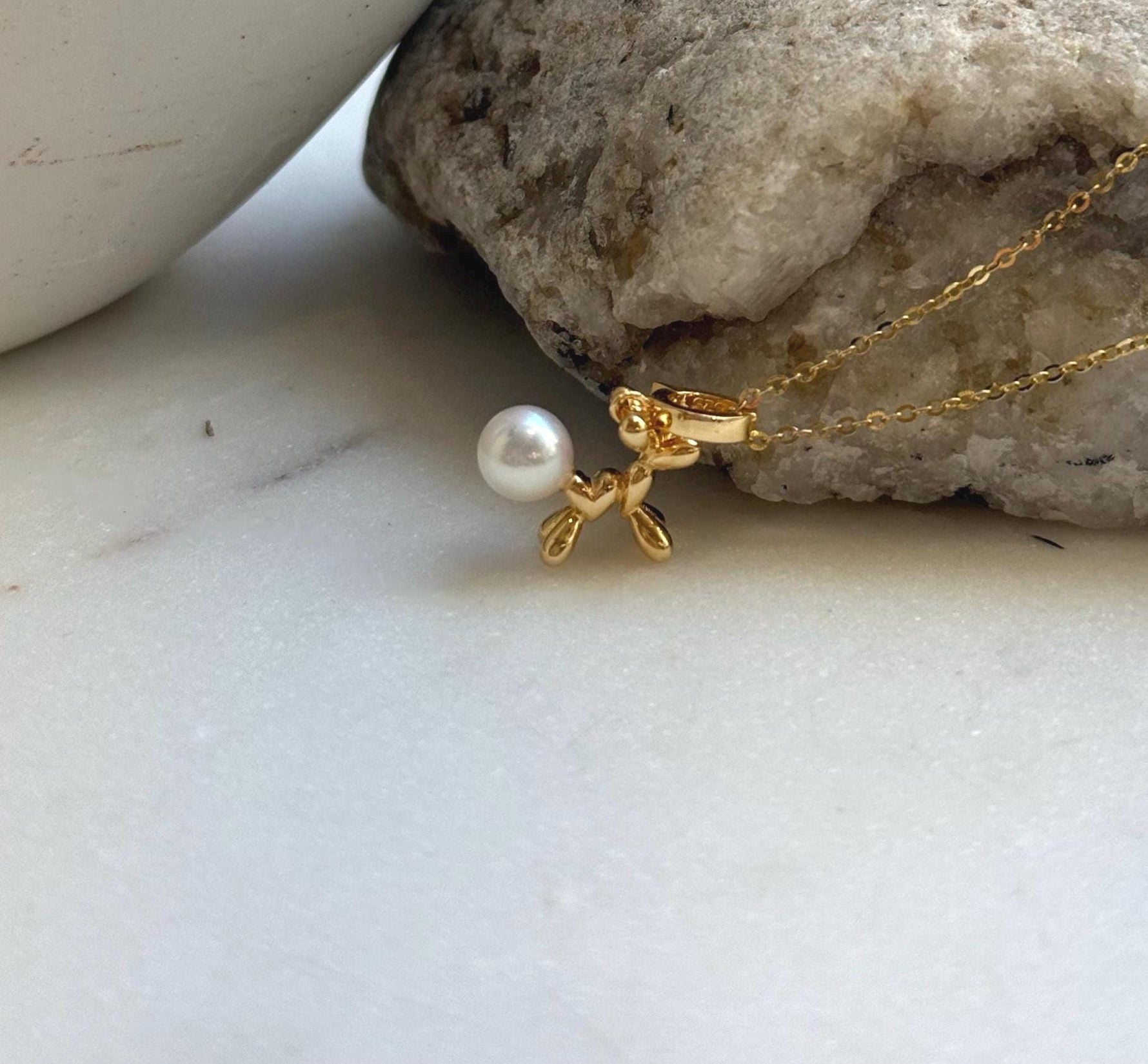 Elly’s 5.6mm Akoya ivory ocean Pearl Dog pendant: Extreme luster mirrored, 1.2x1.7cm, S925 silver chain pendant set. gift for her